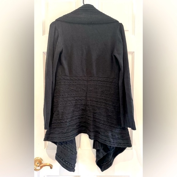 IZ Byer Ribbed Open Drape Front Asymmetrical Cardigan – Black, Size Large - Picture 11 of 16